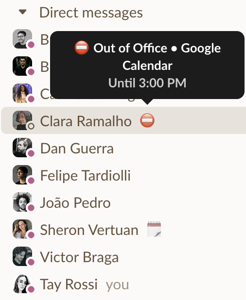 Status do Google Calendar no Slack